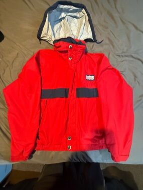 Dunbrooke Red and Navy Hooded Raincoat
